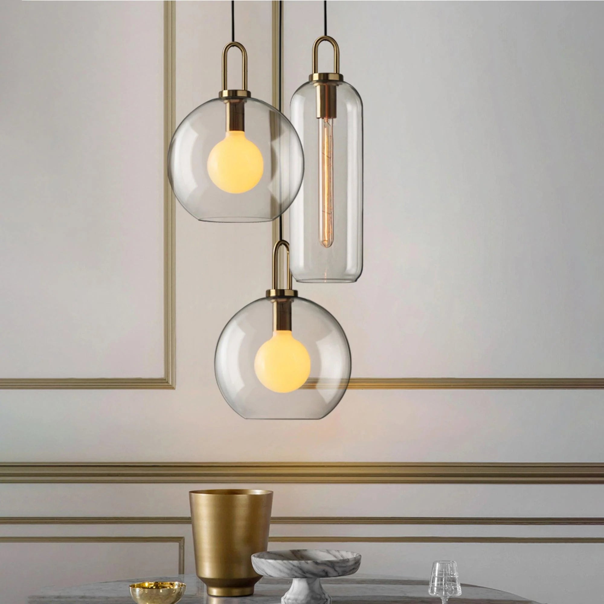 Lampe à Suspension Pendule Vintage en Verre