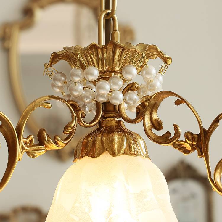 French Vintage Brass Crystal Pendant Lamp