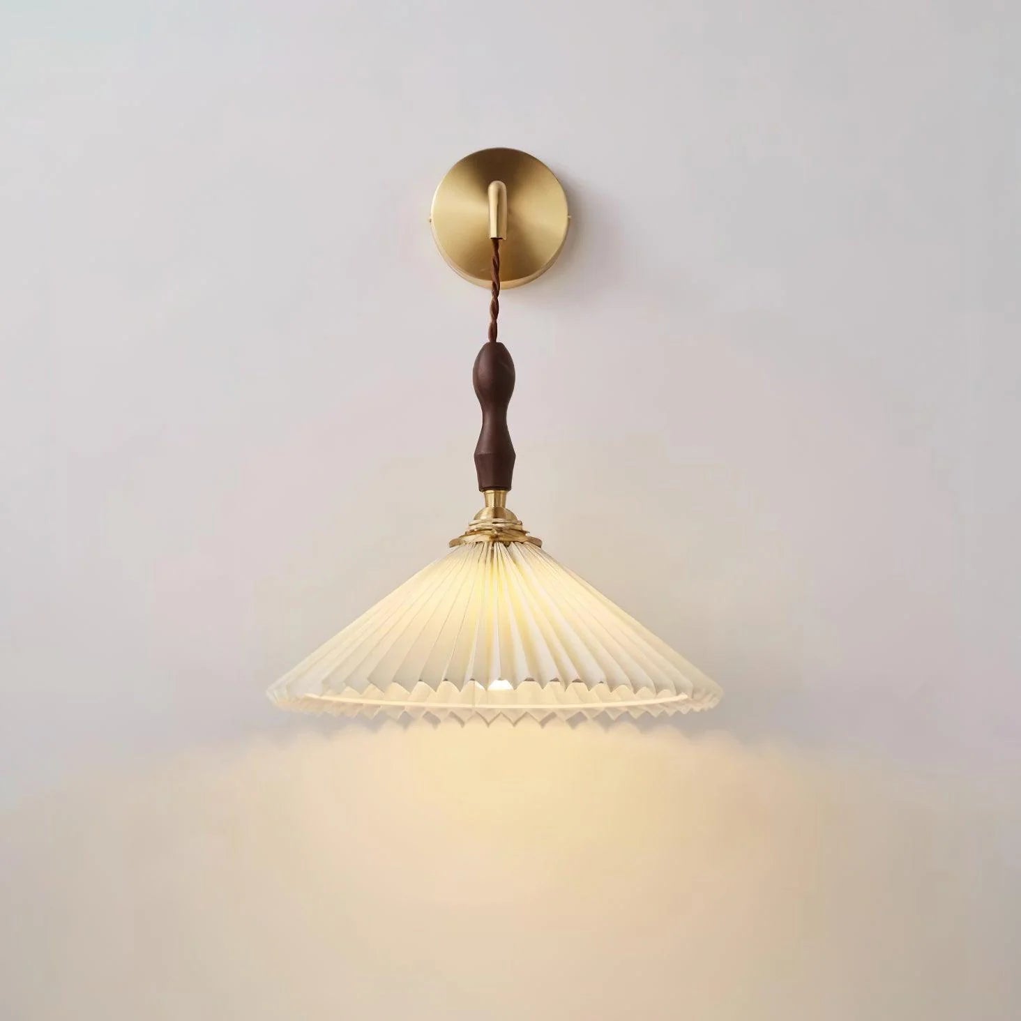 Modern Pleated Walnut Wall Lamp