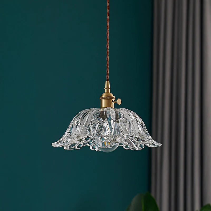 Nordisk enkelthoved glasblomster pendellampe
