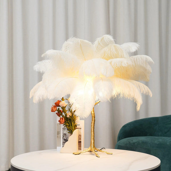 Elegant bordlampe med palmefjer