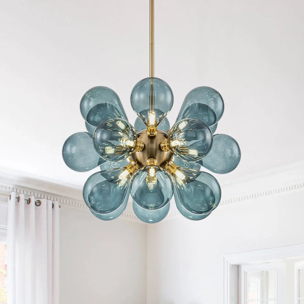 Lampadario moderno in vetro a bolle blu