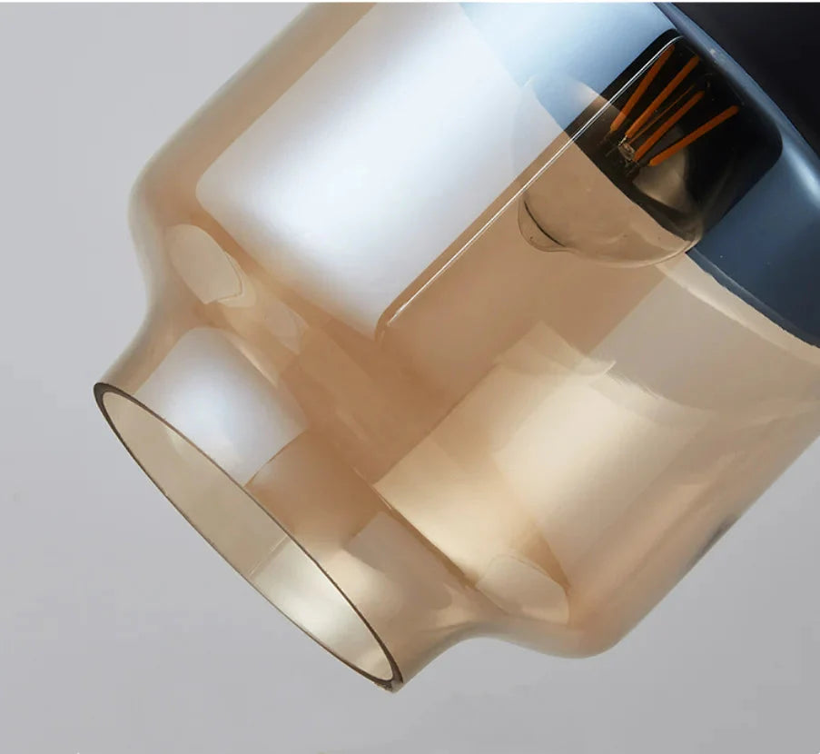 Nero geometrico moderno & Lampada a sospensione in vetro ambrato