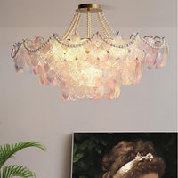 Elegant fløde blomster Pearl Crystal Chandelier