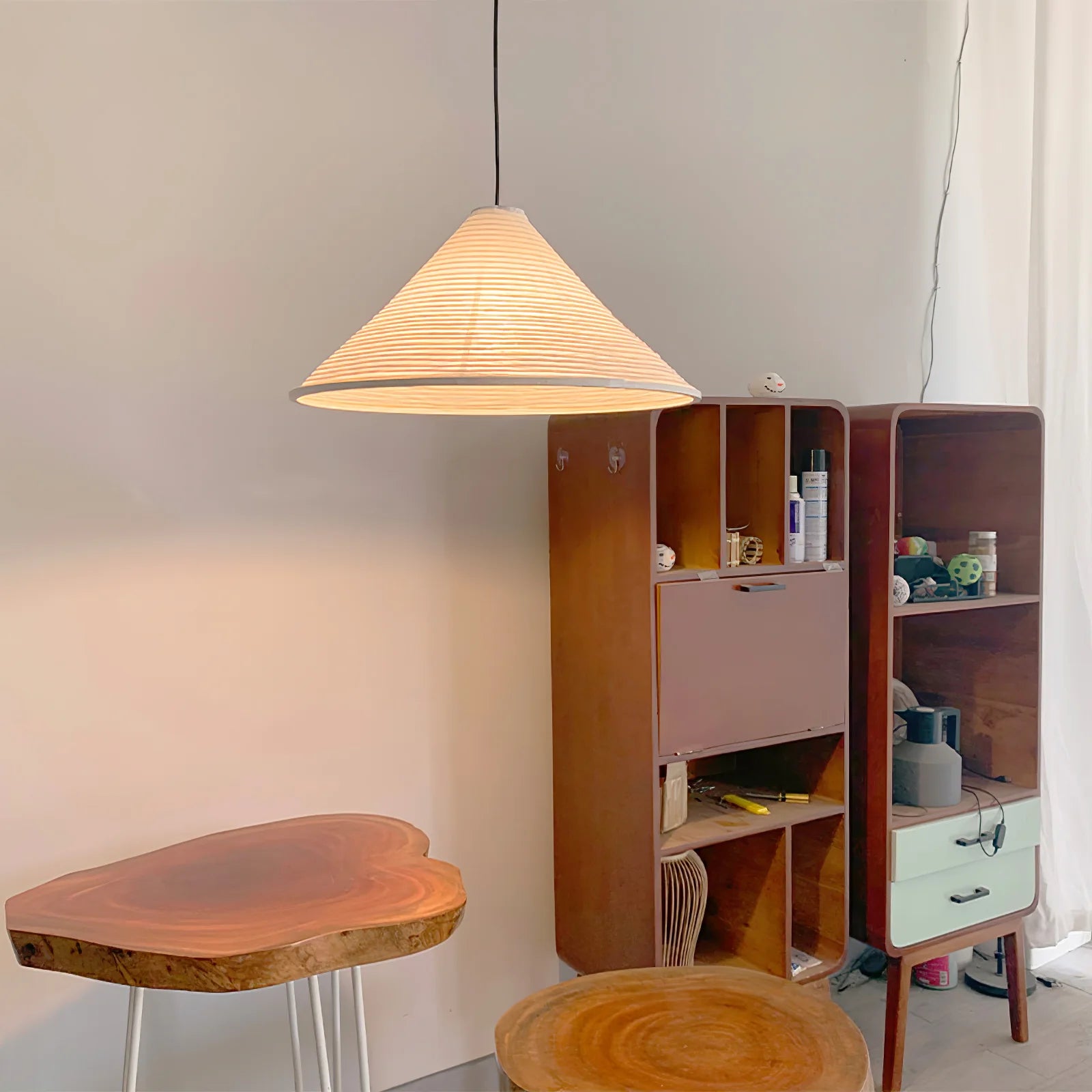 Lampe suspendue en papier prisme Wabi-Sabi