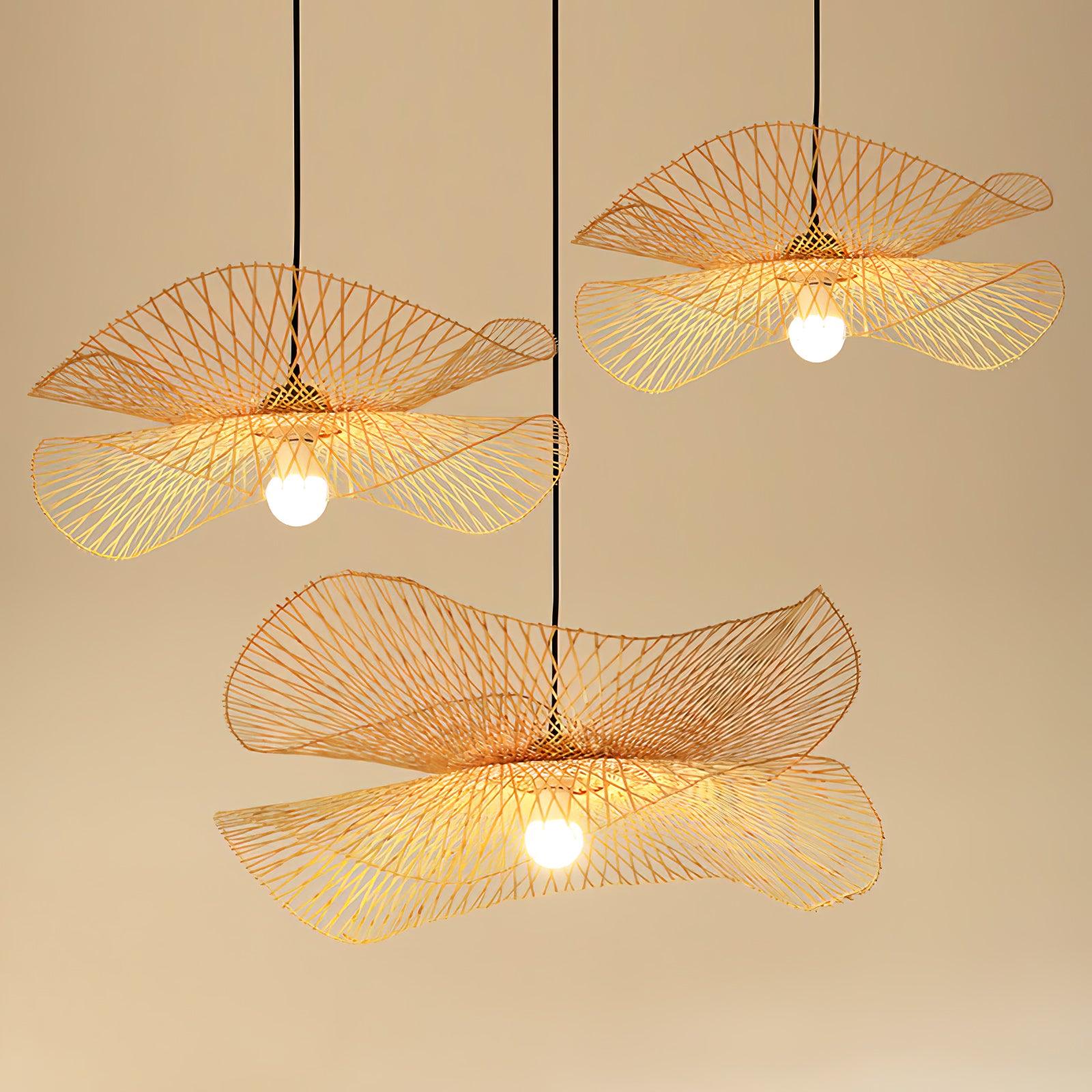 Lampe à suspension moderne en bambou ondulé