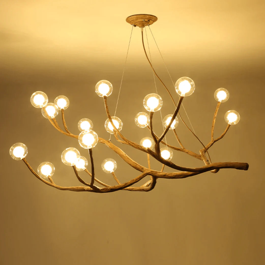 Lampada a sospensione moderna con ramo in legno