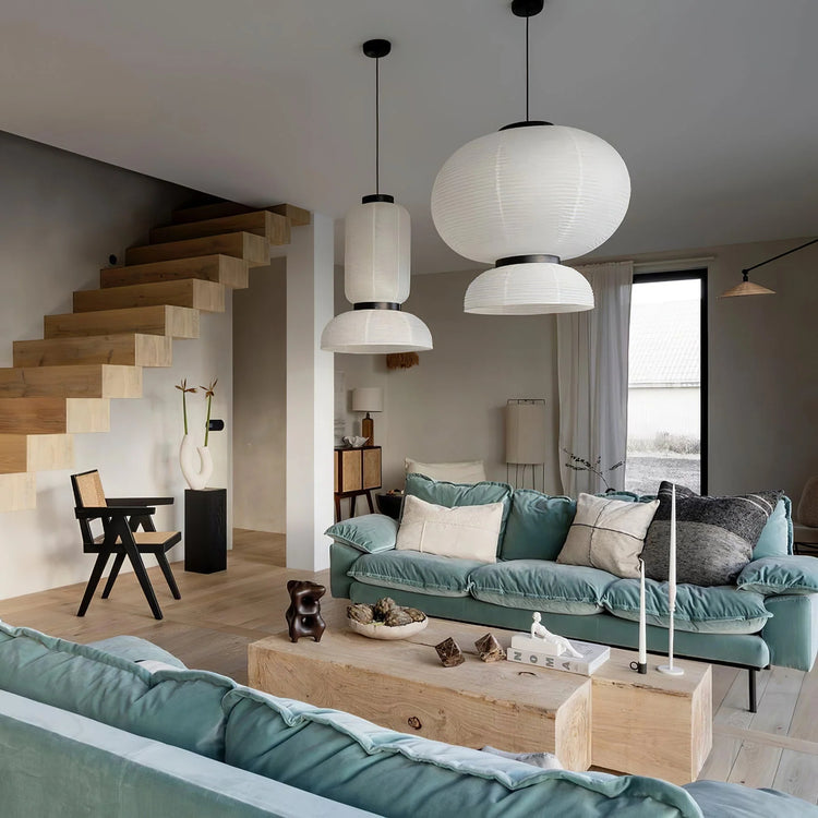 Trendy rundt rispapir vedhængslampe