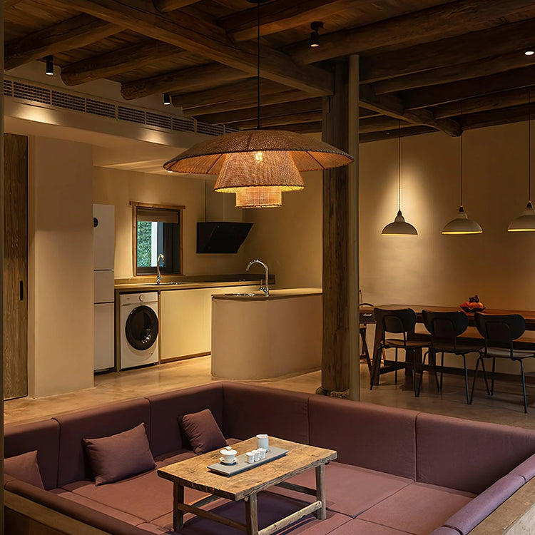 Retro Multilayered Rattan Sunhat Pendant Light