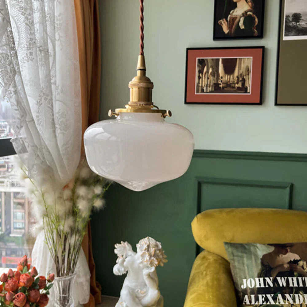 Retro-Pendelleuchte aus Messing und Glas