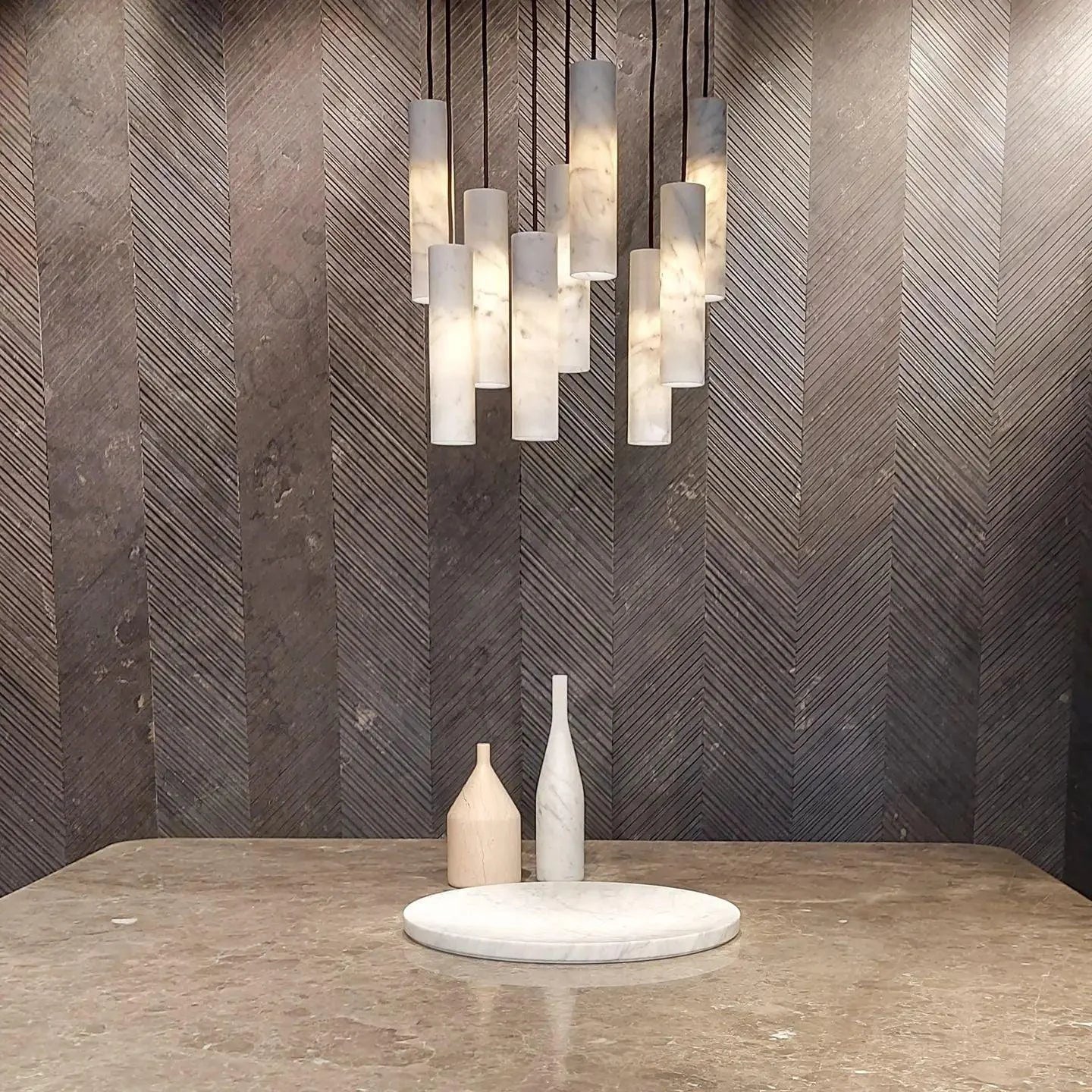 Lampe à suspension élégante en marbre cylindrique