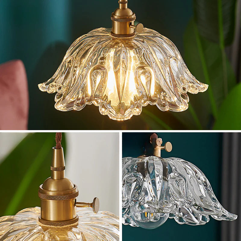 Nordisk enkelthoved glasblomster pendellampe