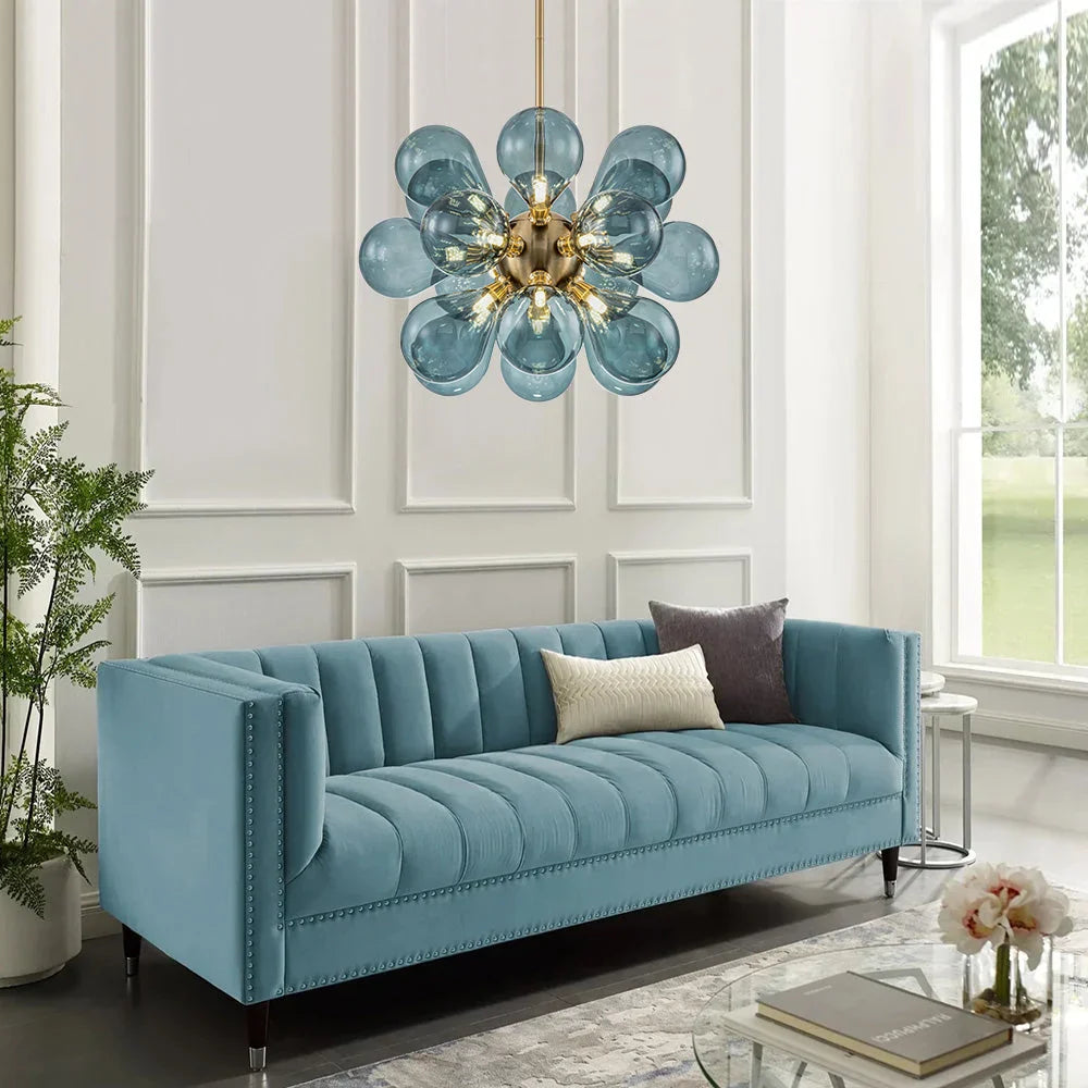 Lampadario moderno in vetro a bolle blu