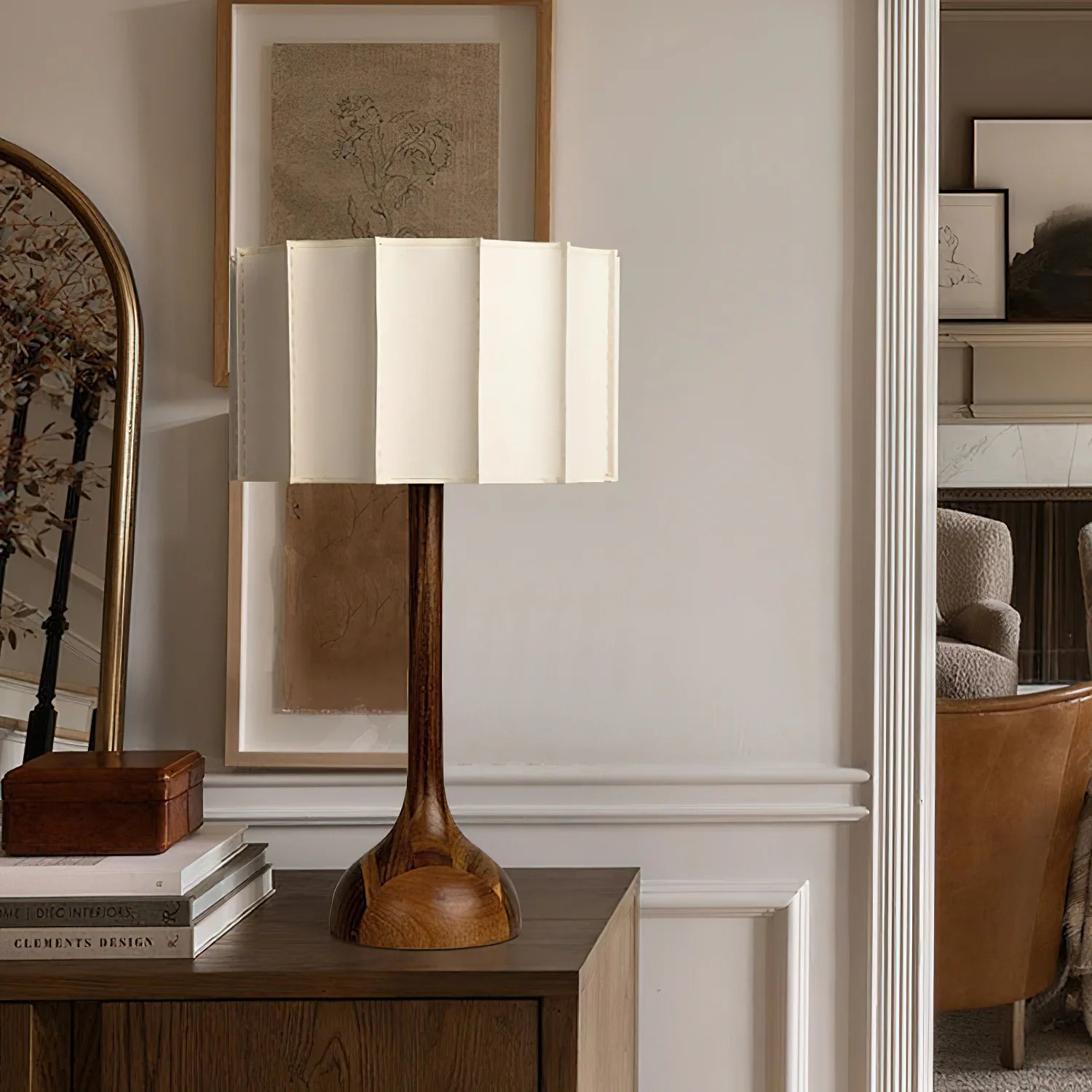 Lampe de table cylindrique classique en tissu plissé