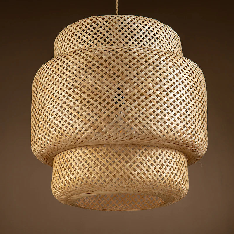 Lampada a sospensione a tre livelli in rattan stile Boho