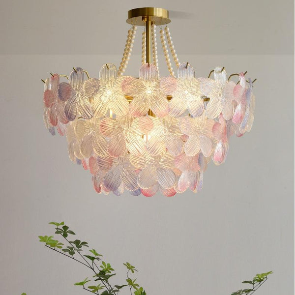 Elegant fløde blomster Pearl Crystal Chandelier