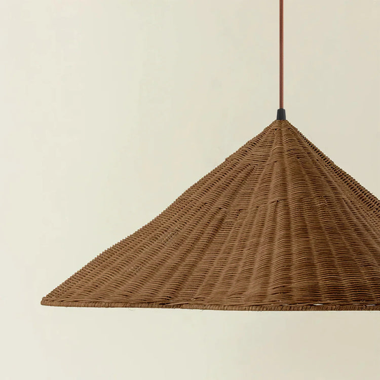 Retro kegle rattan scalloped pendel lys