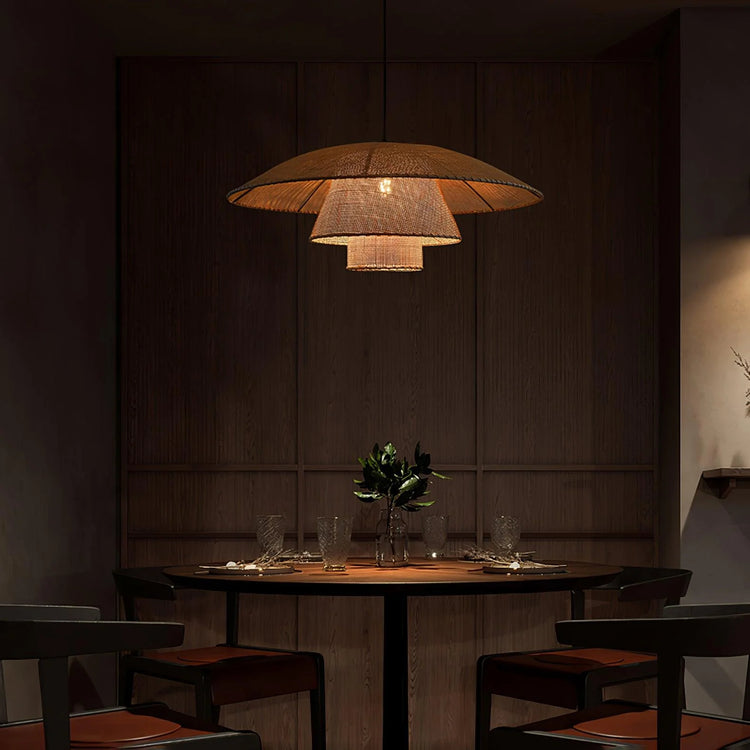 Retro Multilayered Rattan Sunhat Pendant Light