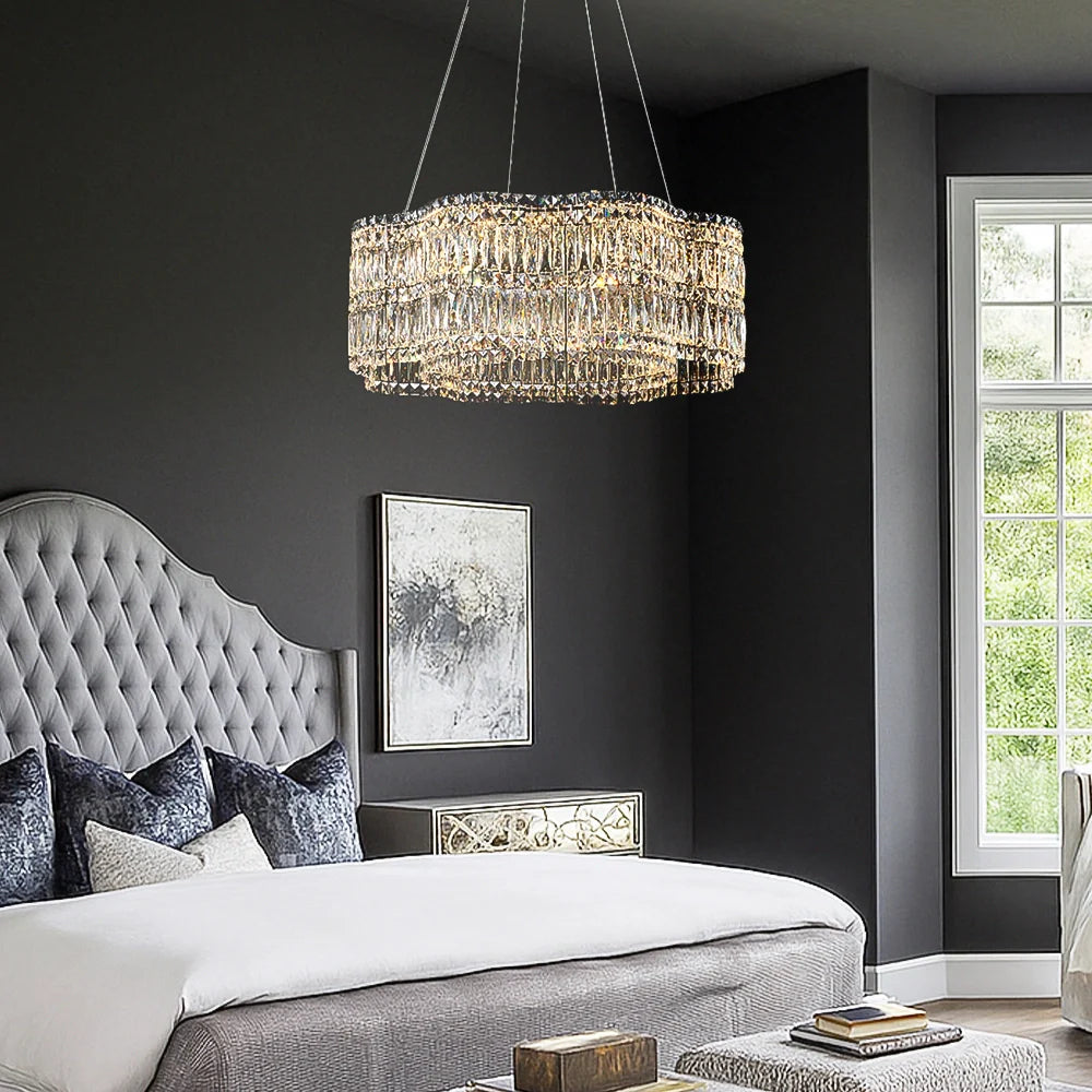 Lampadario elegante moderno con cristalli a forma di fiori