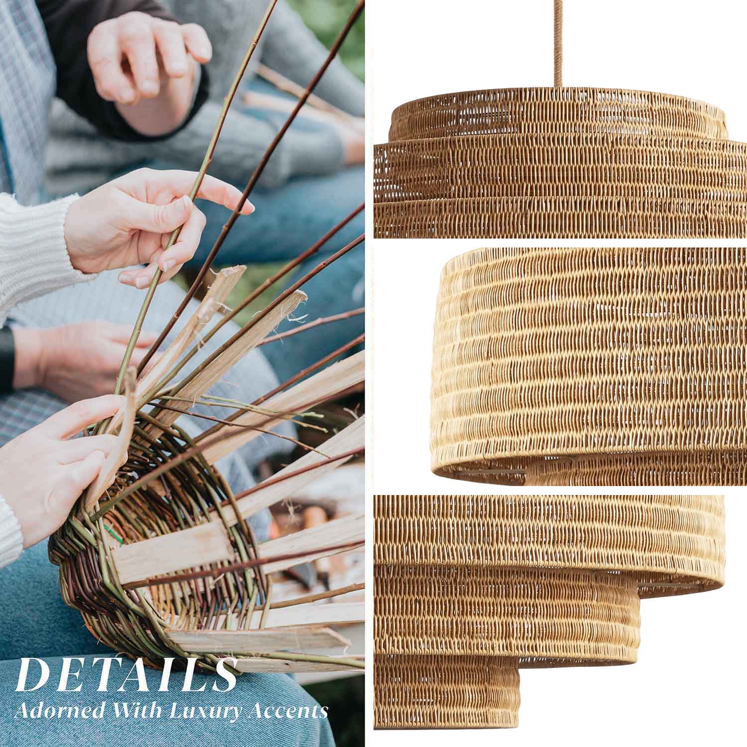 Lampada a Sospensione Boho in Rattan a Strati