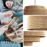 Boho Layered Rattan Pendant Light