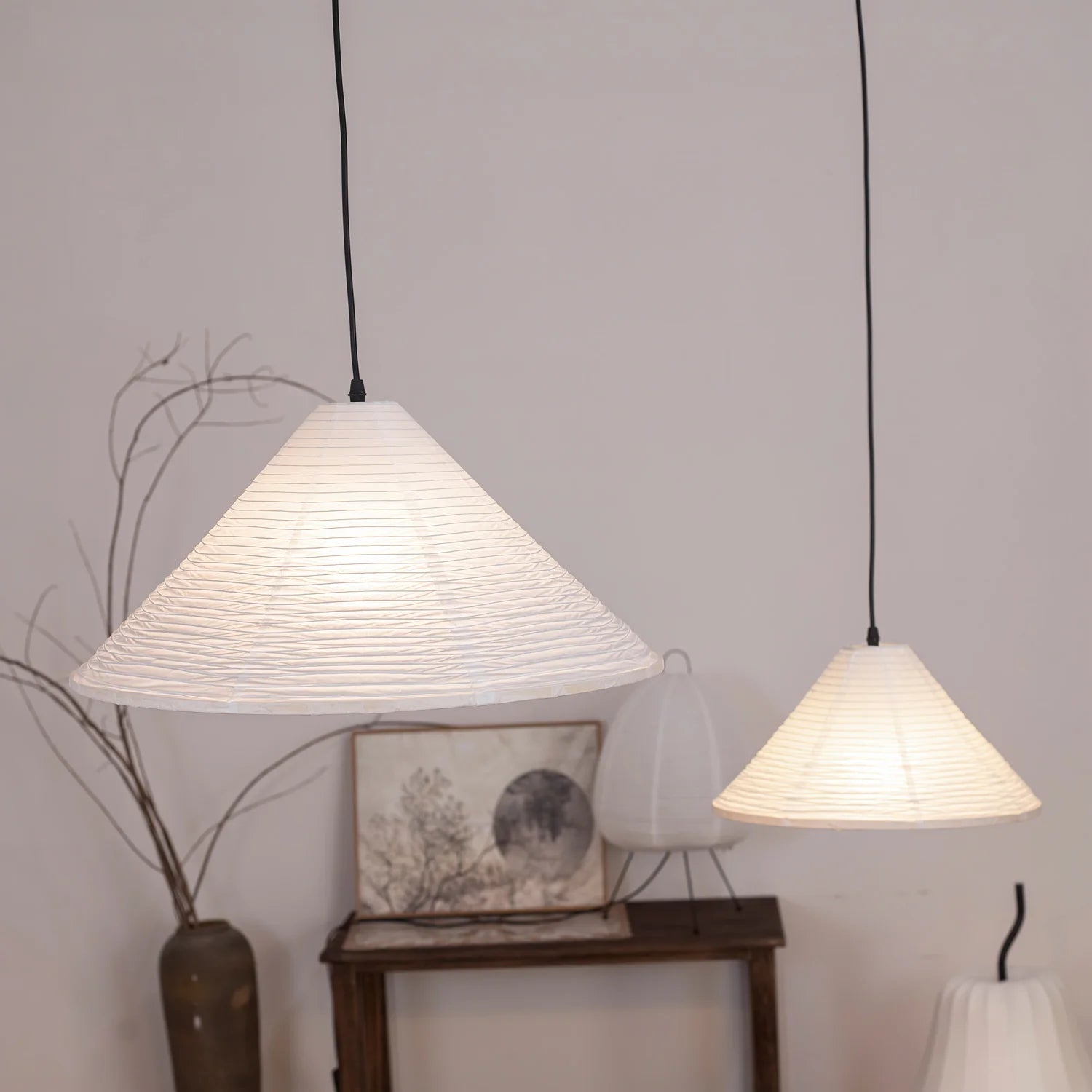 Lampe suspendue en papier prisme Wabi-Sabi
