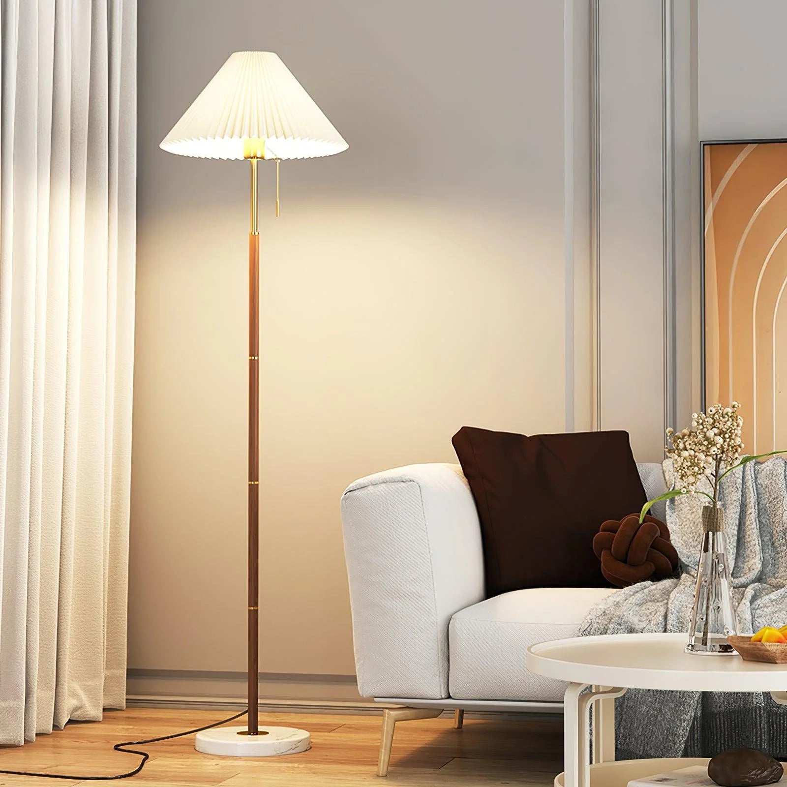 Lampadaire rétro en tissu à cône incurvé