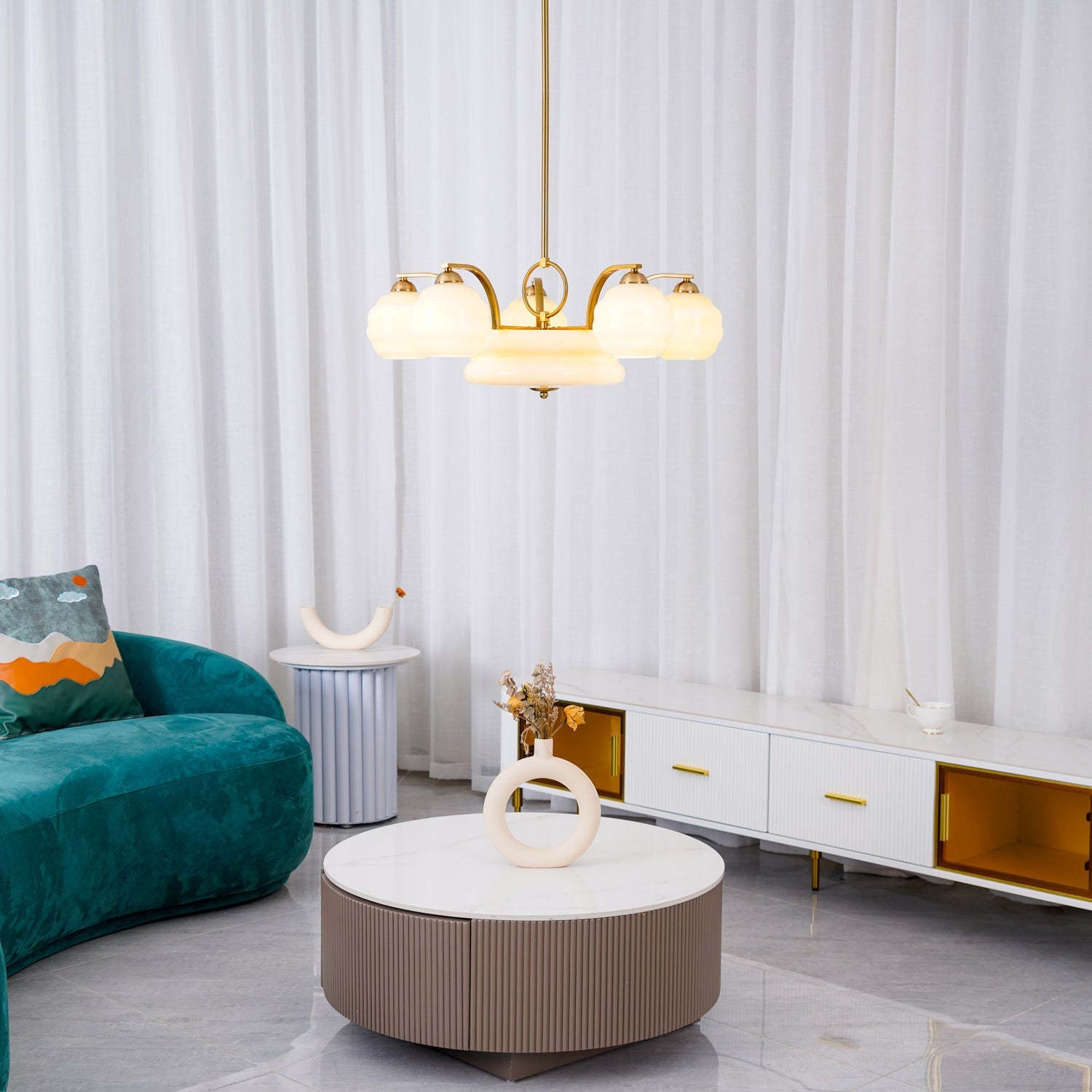 Lampadario Art Déco opalino