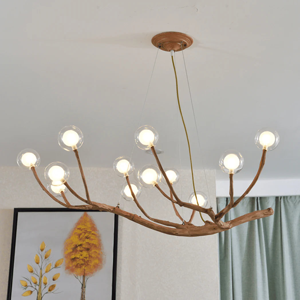 Lampada a sospensione moderna con ramo in legno