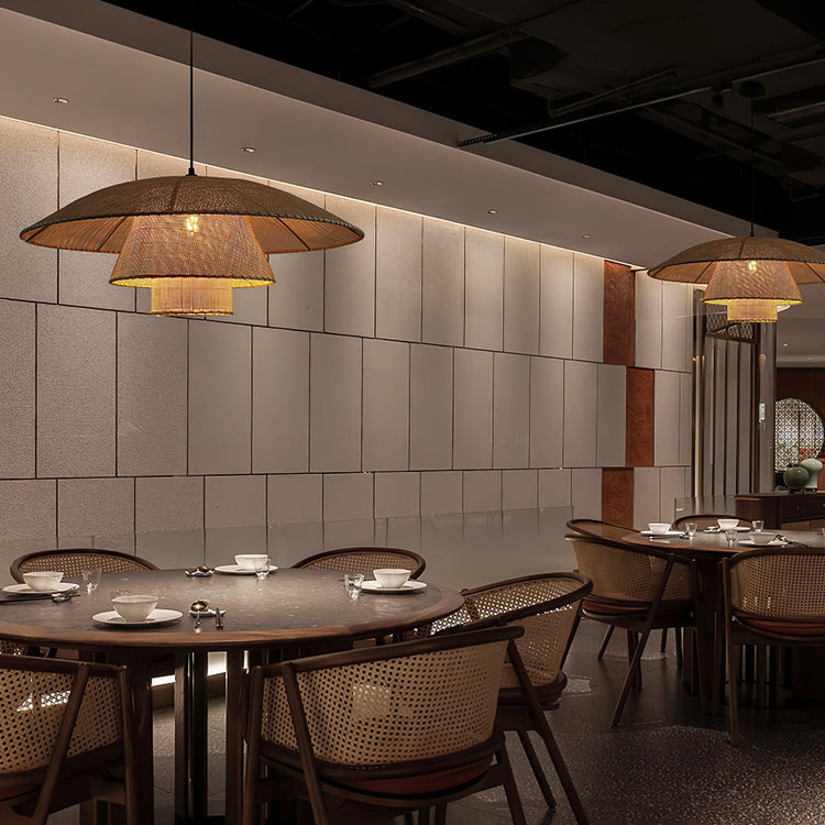 Retro Multilayered Rattan Sunhat Pendant Light