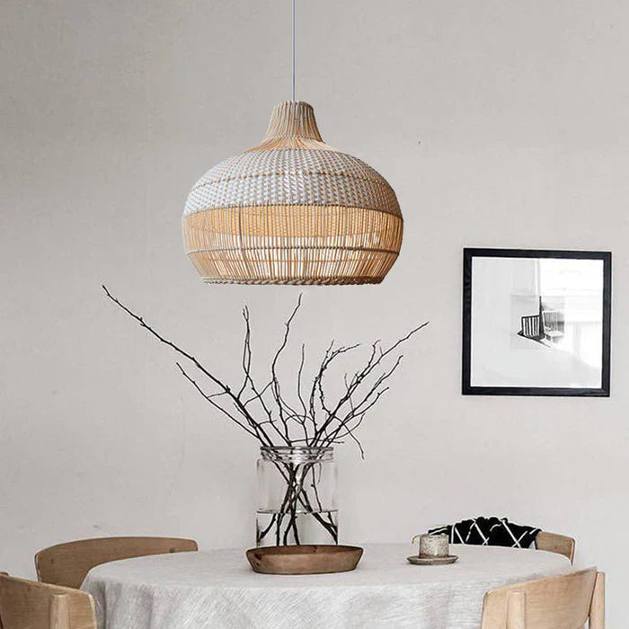 Lampada a sospensione classica rotonda in rattan