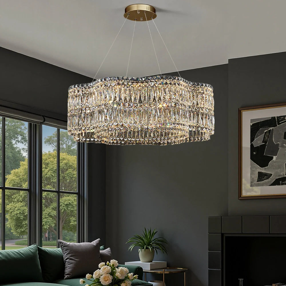 Lampadario elegante moderno con cristalli a forma di fiori