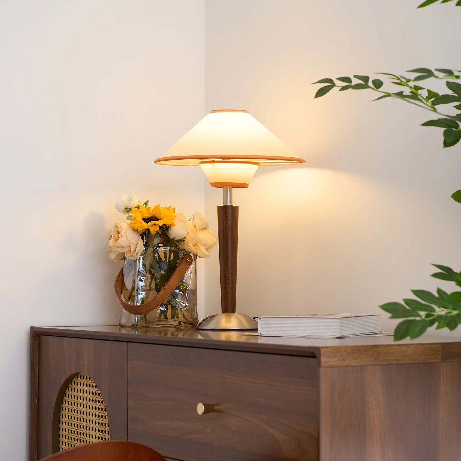 Lampe de table rétro en tissu géométrique