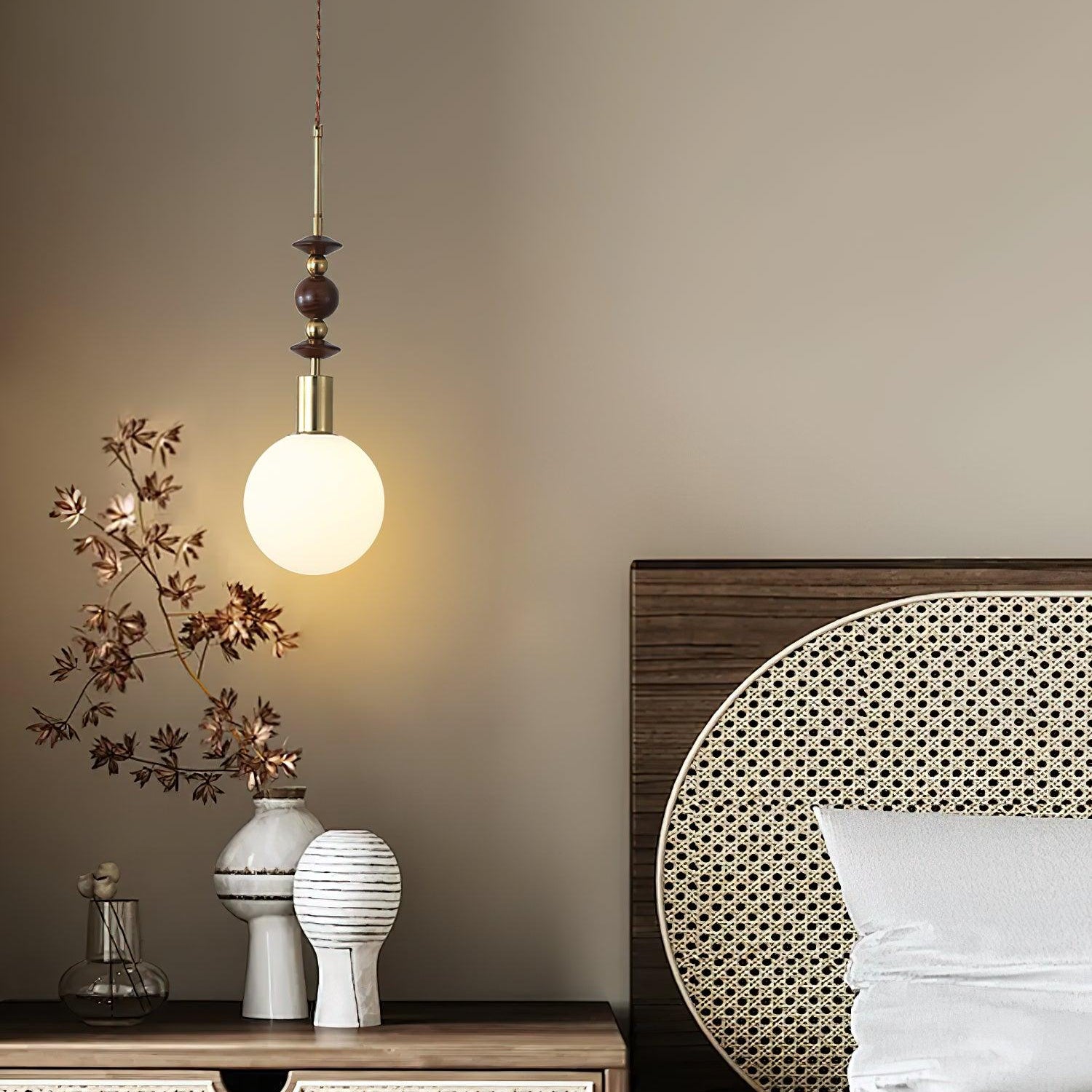 Lampe à suspension ronde classique en bois et verre