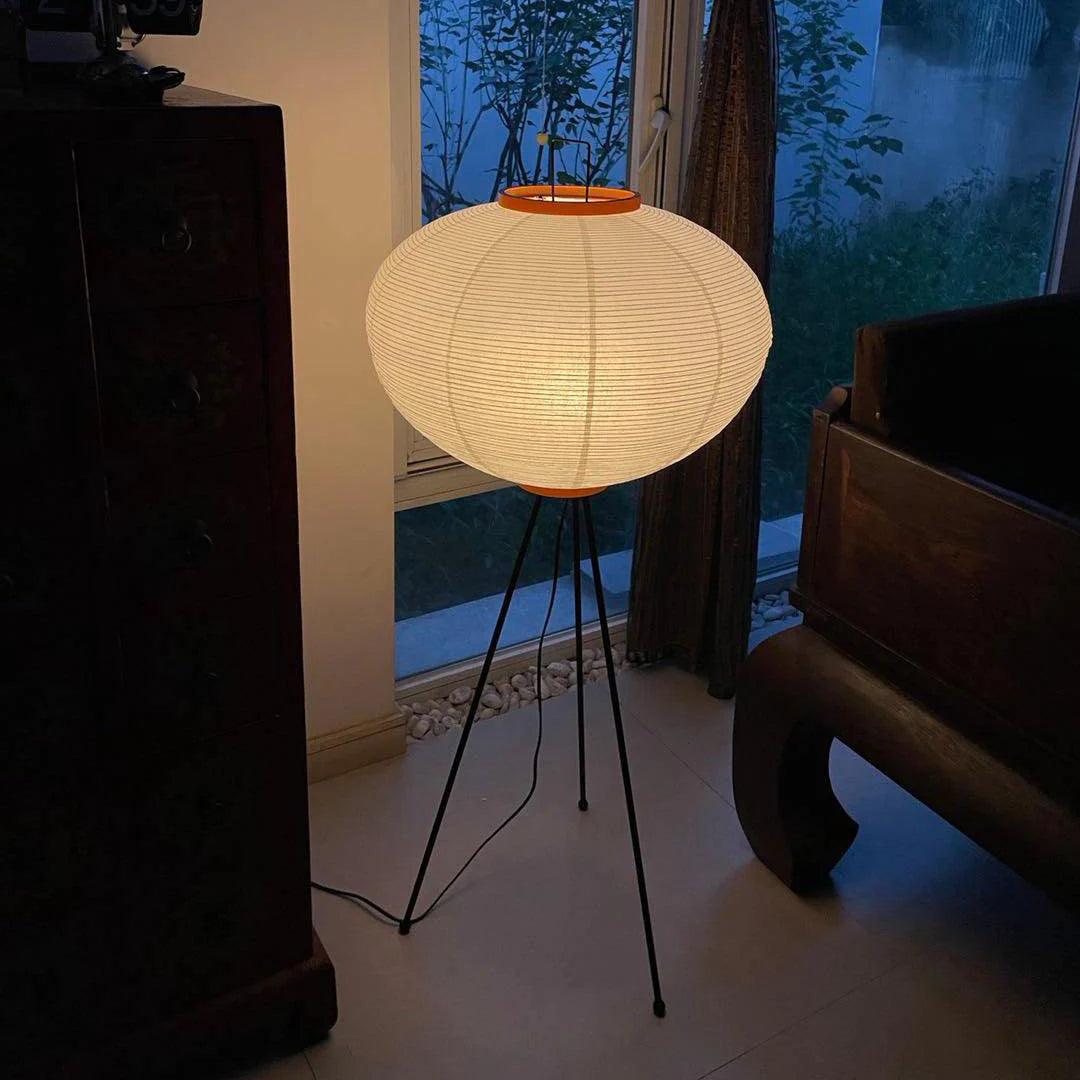 Lampe à abat-jour ronde en papier oriental