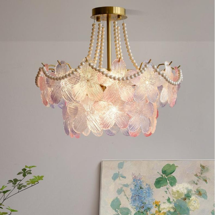 Elegant Creme Flower Pearl Krystal lysekrone