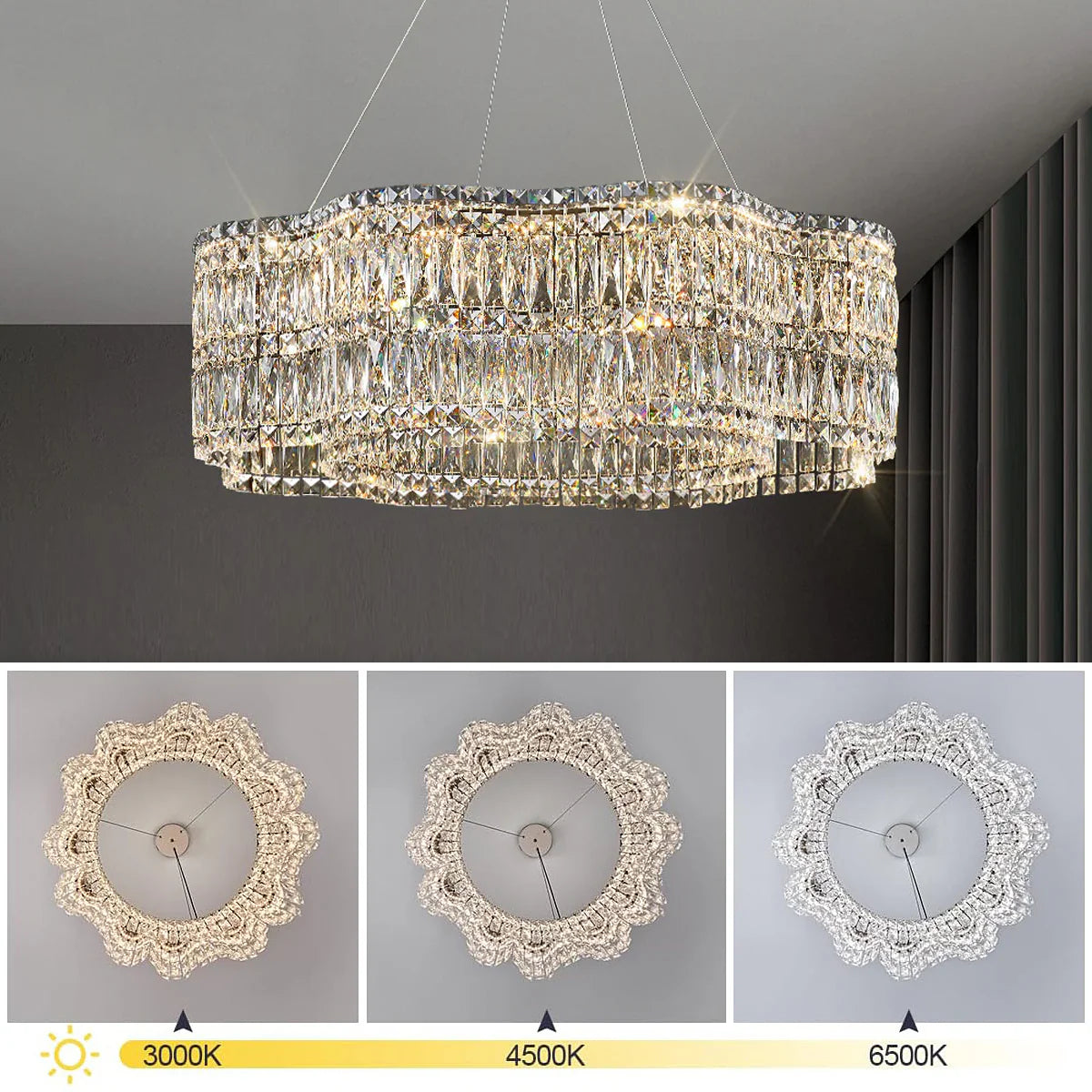 Lampadario elegante moderno con cristalli a forma di fiori