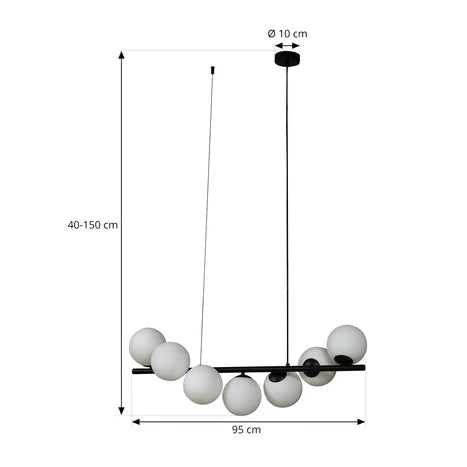 Lampadario a sospensione di design con sfere in vetro multiple
