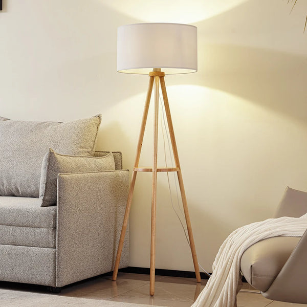 Modern Tripod Wooden Legs Floor Lamp