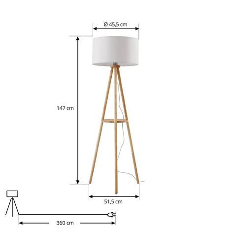 Lampadaire moderne avec pieds en bois et trépied