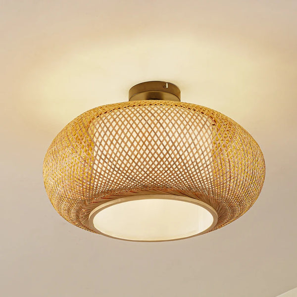 Trendy Round Sphere Bamboo Ceiling Light