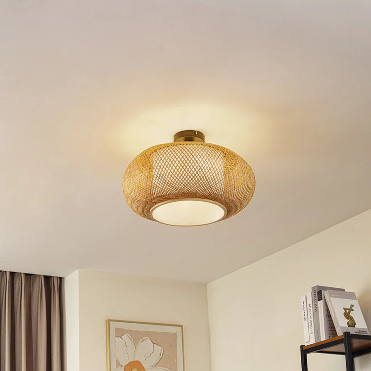 Trendy Round Sphere Bamboo Ceiling Light