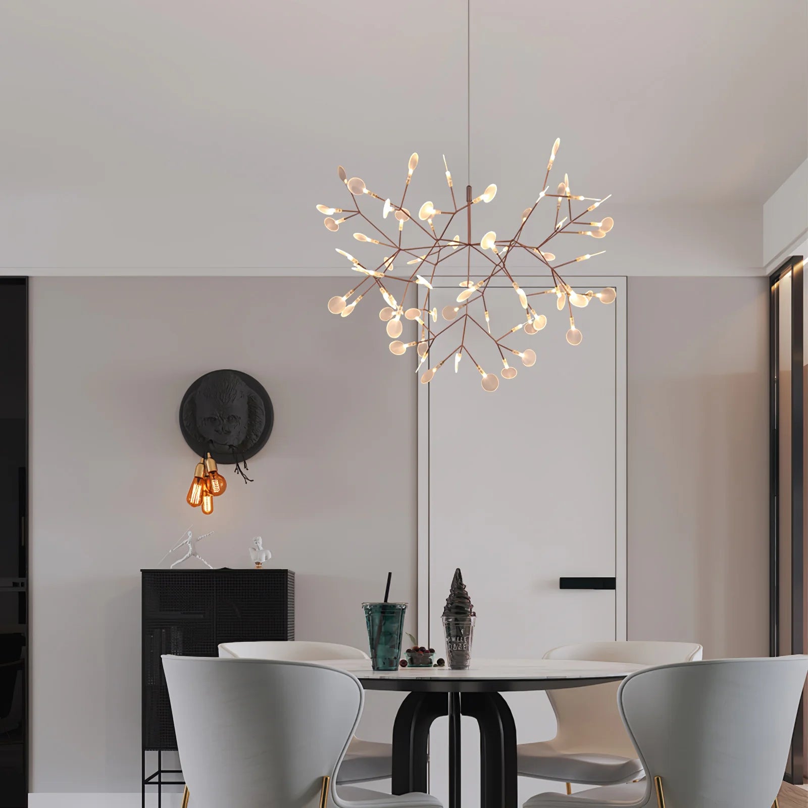 Lampadario luminoso in oro rosa