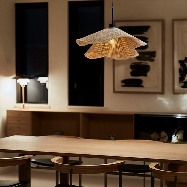 Glarefusion Vintage Straw Hat Petal Chandelier