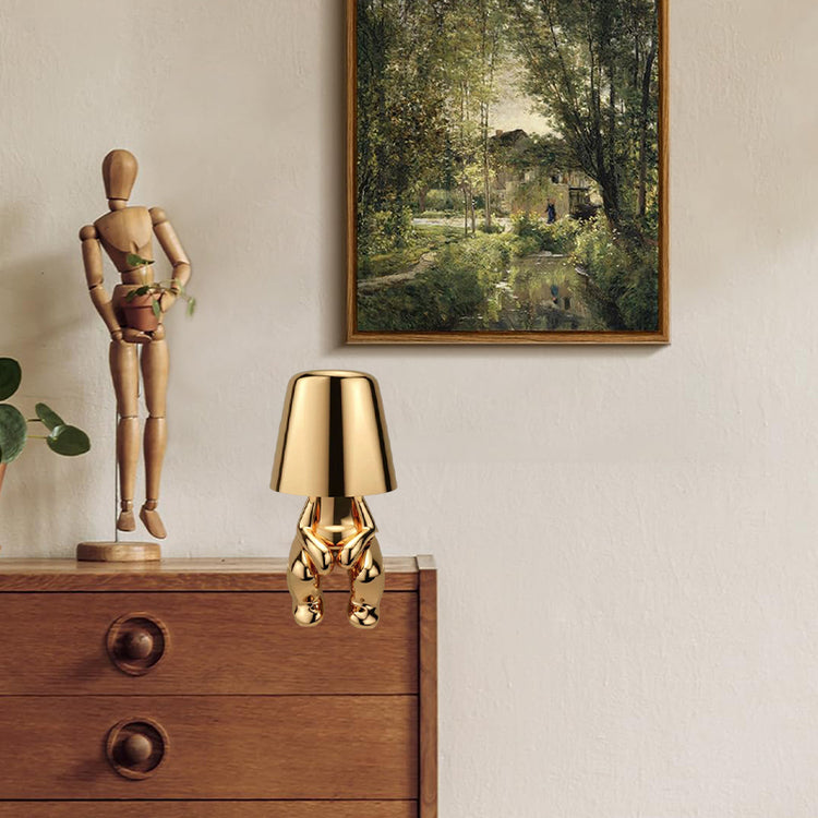 Glarefusion Cute Gold Man Statue LED bordlampe