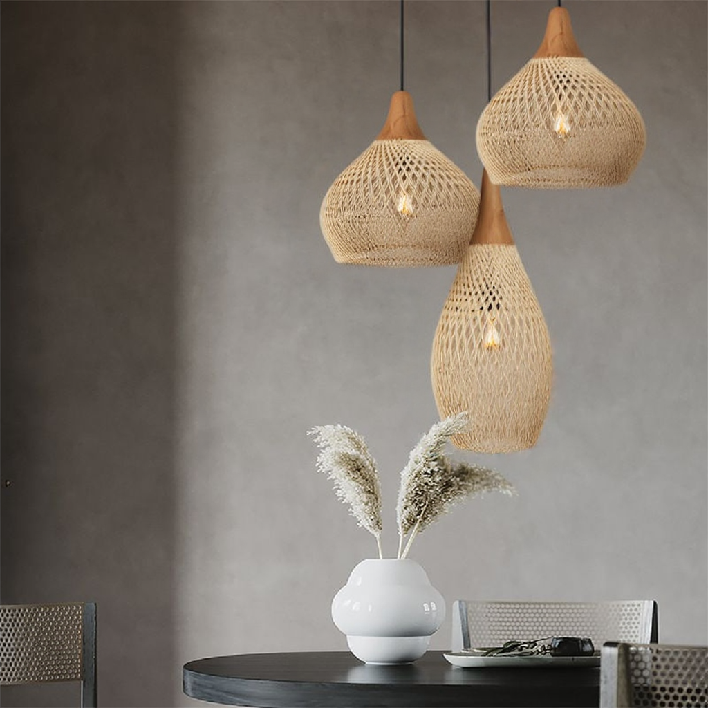Glarefusion Vintage Rattan Woven Chandelier