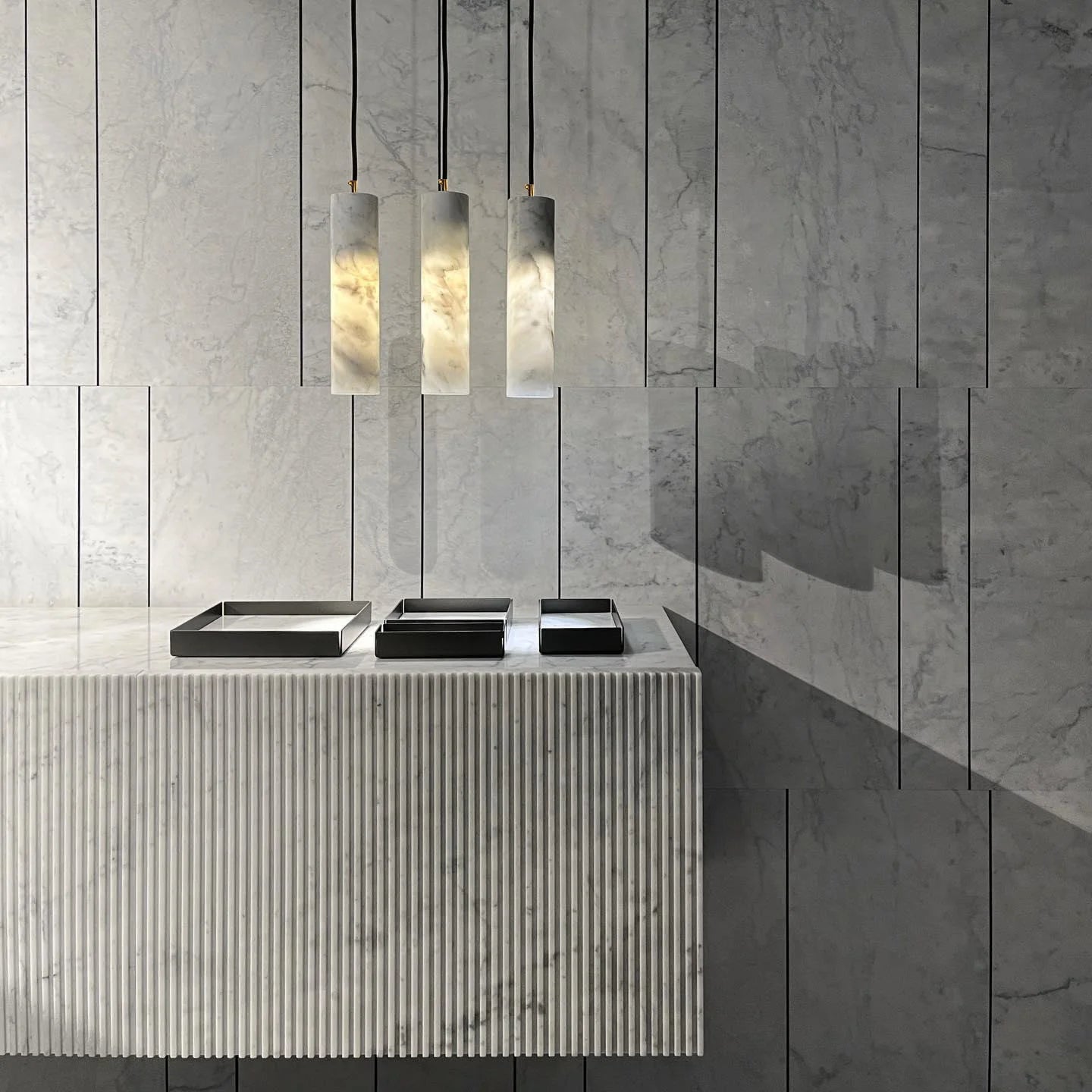 Lampe à suspension élégante en marbre cylindrique
