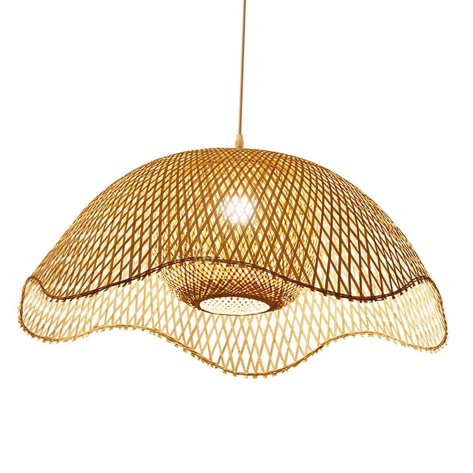 Lampada a sospensione in bambù intrecciato a mano