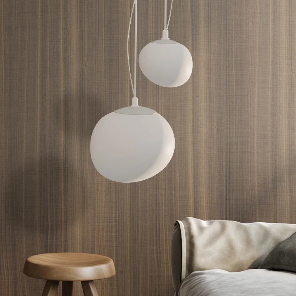 Suspension nordique en galets blancs