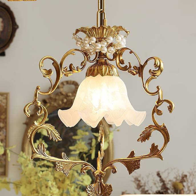 French Vintage Brass Crystal Pendant Lamp